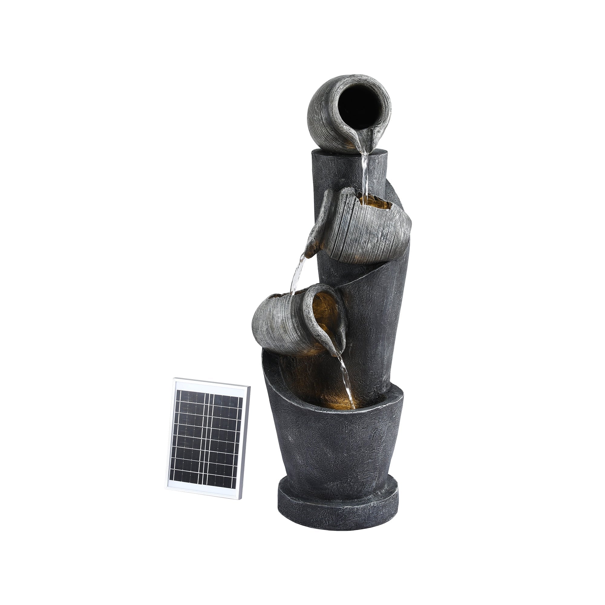 Solar Fountain Water Feature Cascading Fountain 3 - Tier Pot LED Lights 80CM Grey - Home & Garden > Fountains > Fountains & Ponds - Rivercity House & Home Co. (ABN 18 642 972 209) - Affordable Modern Furniture Australia