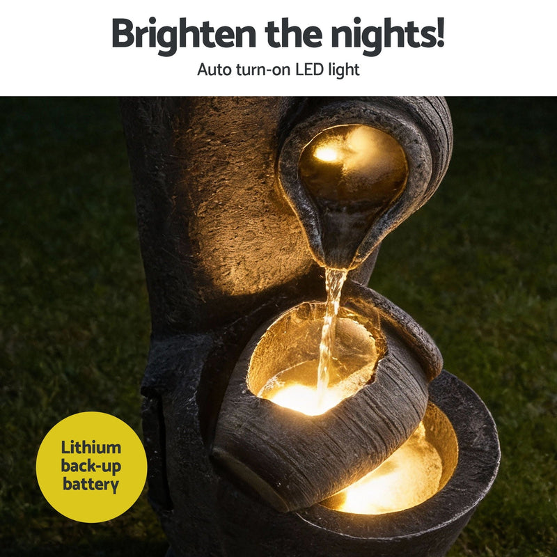Solar Fountain Water Feature Cascading Fountain 3 - Tier Pot LED Lights 80CM Grey - Home & Garden > Fountains > Fountains & Ponds - Rivercity House & Home Co. (ABN 18 642 972 209) - Affordable Modern Furniture Australia