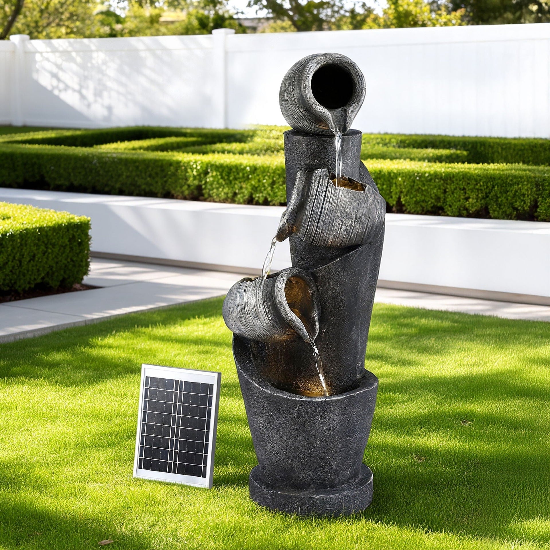 Solar Fountain Water Feature Cascading Fountain 3 - Tier Pot LED Lights 80CM Grey - Home & Garden > Fountains > Fountains & Ponds - Rivercity House & Home Co. (ABN 18 642 972 209) - Affordable Modern Furniture Australia