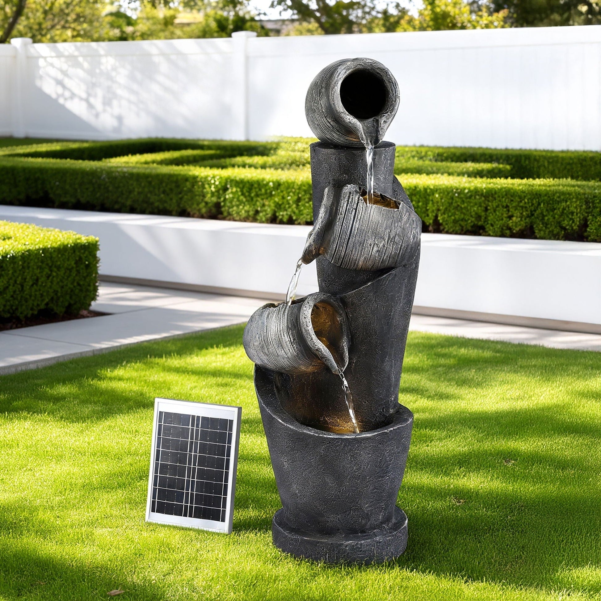 Solar Fountain Water Feature Cascading Fountain 3 - Tier Pot LED Lights 80CM Grey - Home & Garden > Fountains > Fountains & Ponds - Rivercity House & Home Co. (ABN 18 642 972 209) - Affordable Modern Furniture Australia