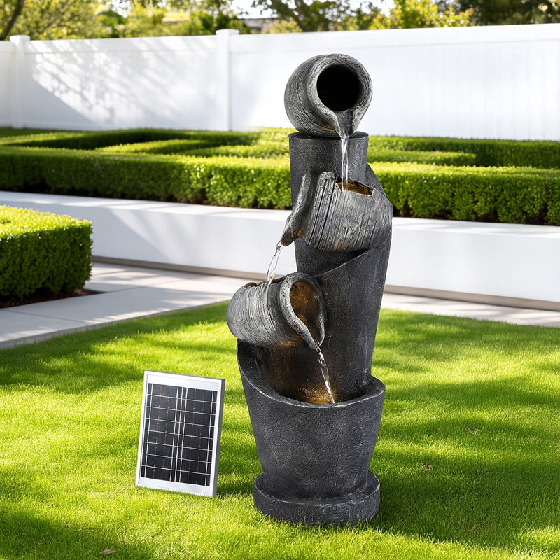 Solar Fountain Water Feature Cascading Fountain 3 - Tier Pot LED Lights 80CM Grey - Home & Garden > Fountains > Fountains & Ponds - Rivercity House & Home Co. (ABN 18 642 972 209) - Affordable Modern Furniture Australia