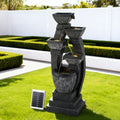 Solar 5-Tier Cascading Fountain Water Feature for Indoor & Outdoor Use - Grey