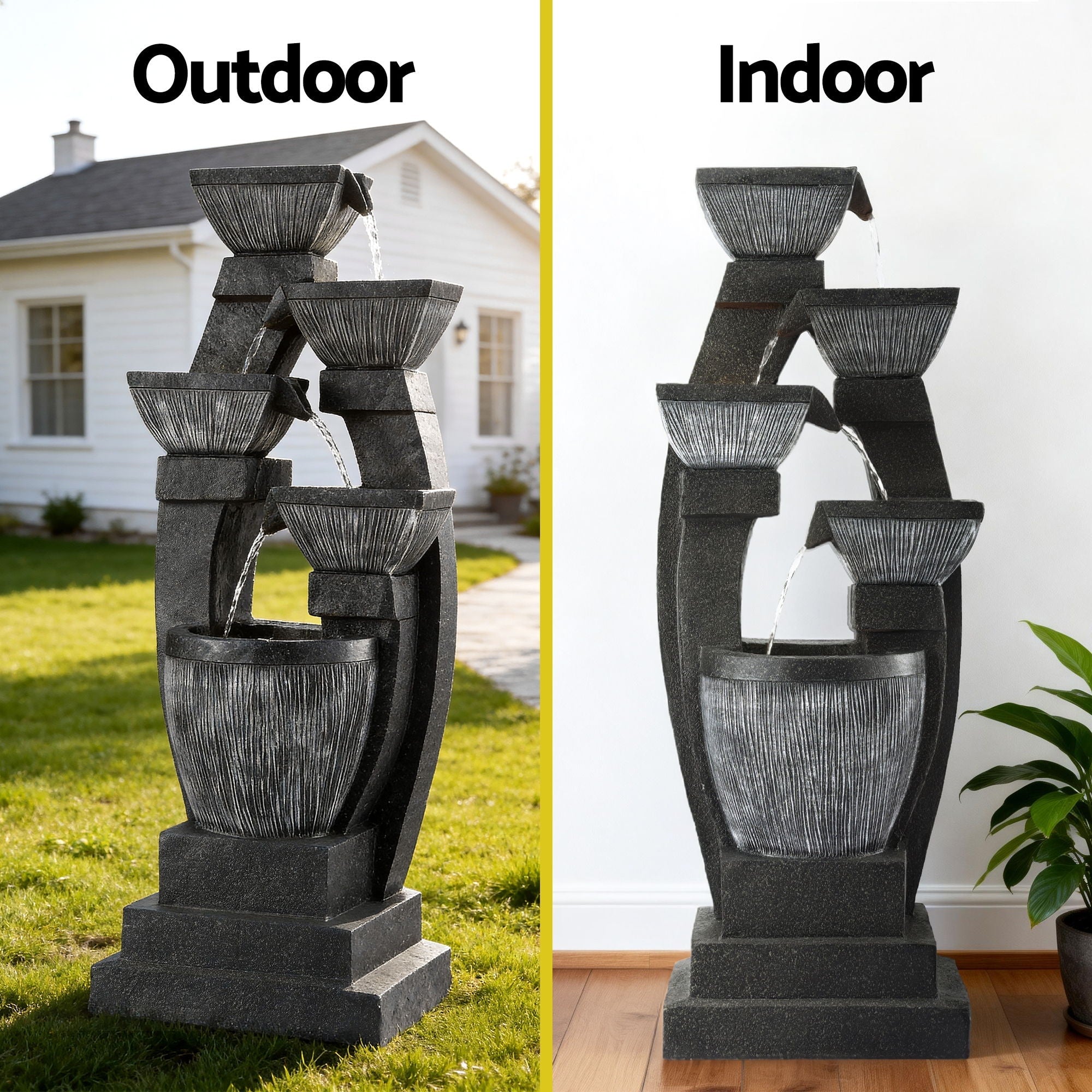 Solar Fountain Water Feature Outdoor Fountain Indoor 5 - Tier Bowl Cascading Grey - Home & Garden > Fountains > Fountains & Ponds - Rivercity House & Home Co. (ABN 18 642 972 209) - Affordable Modern Furniture Australia