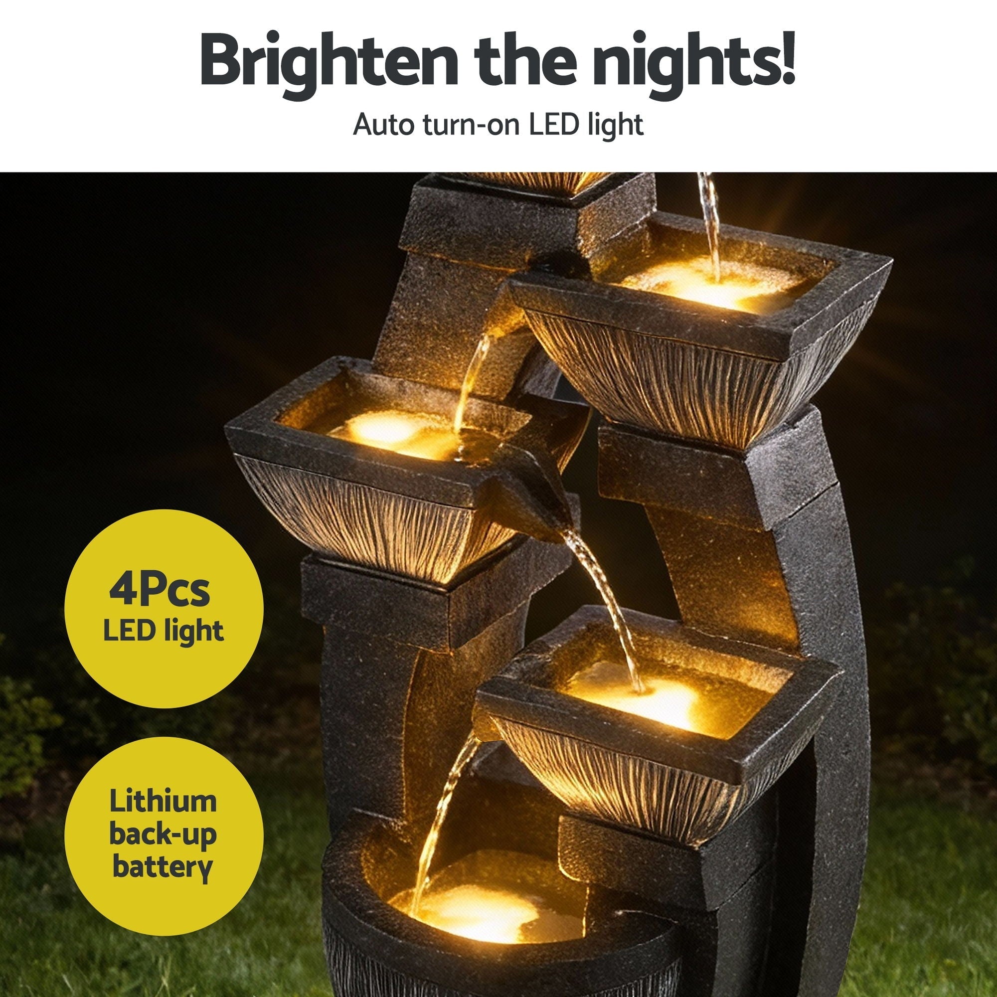 Solar Fountain Water Feature Outdoor Fountain Indoor 5 - Tier Bowl Cascading Grey - Home & Garden > Fountains > Fountains & Ponds - Rivercity House & Home Co. (ABN 18 642 972 209) - Affordable Modern Furniture Australia