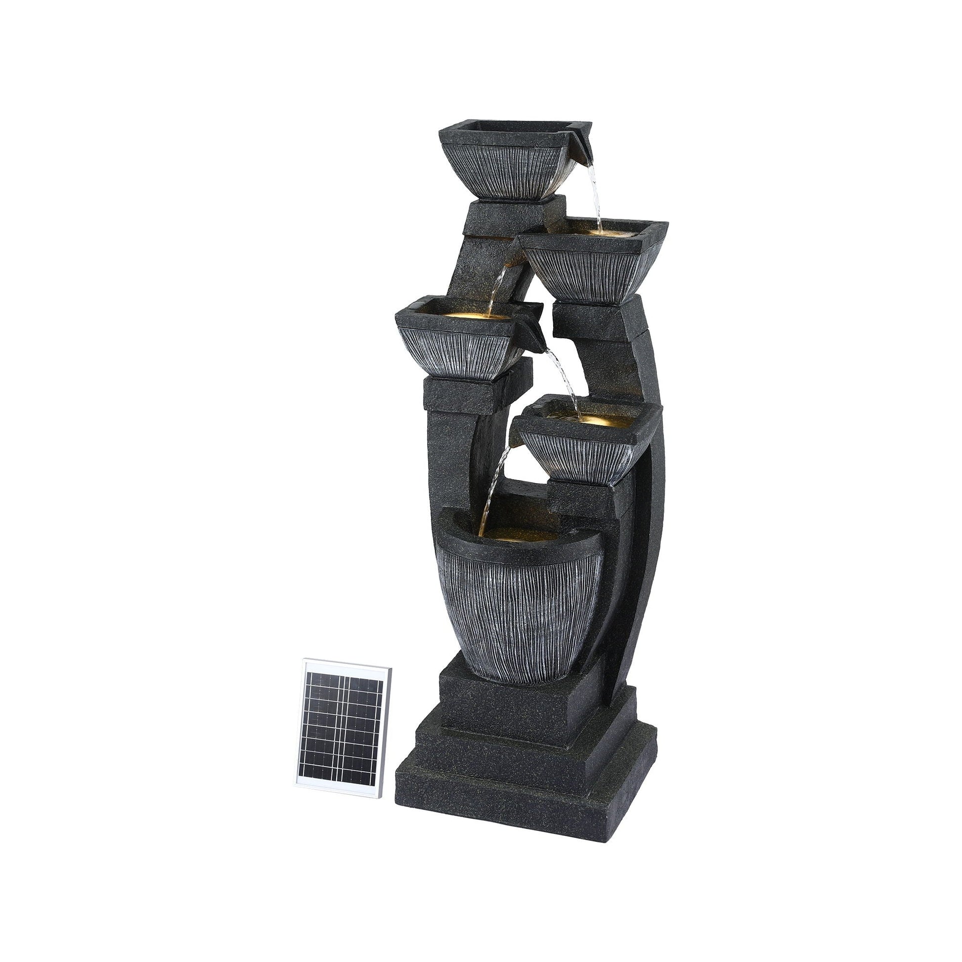 Solar Fountain Water Feature Outdoor Fountain Indoor 5 - Tier Bowl Cascading Grey - Home & Garden > Fountains > Fountains & Ponds - Rivercity House & Home Co. (ABN 18 642 972 209) - Affordable Modern Furniture Australia