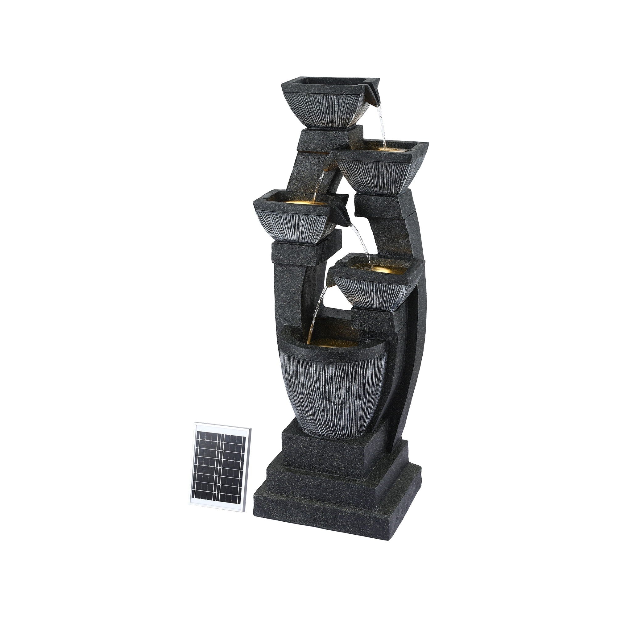Solar Fountain Water Feature Outdoor Fountain Indoor 5 - Tier Bowl Cascading Grey - Home & Garden > Fountains > Fountains & Ponds - Rivercity House & Home Co. (ABN 18 642 972 209) - Affordable Modern Furniture Australia