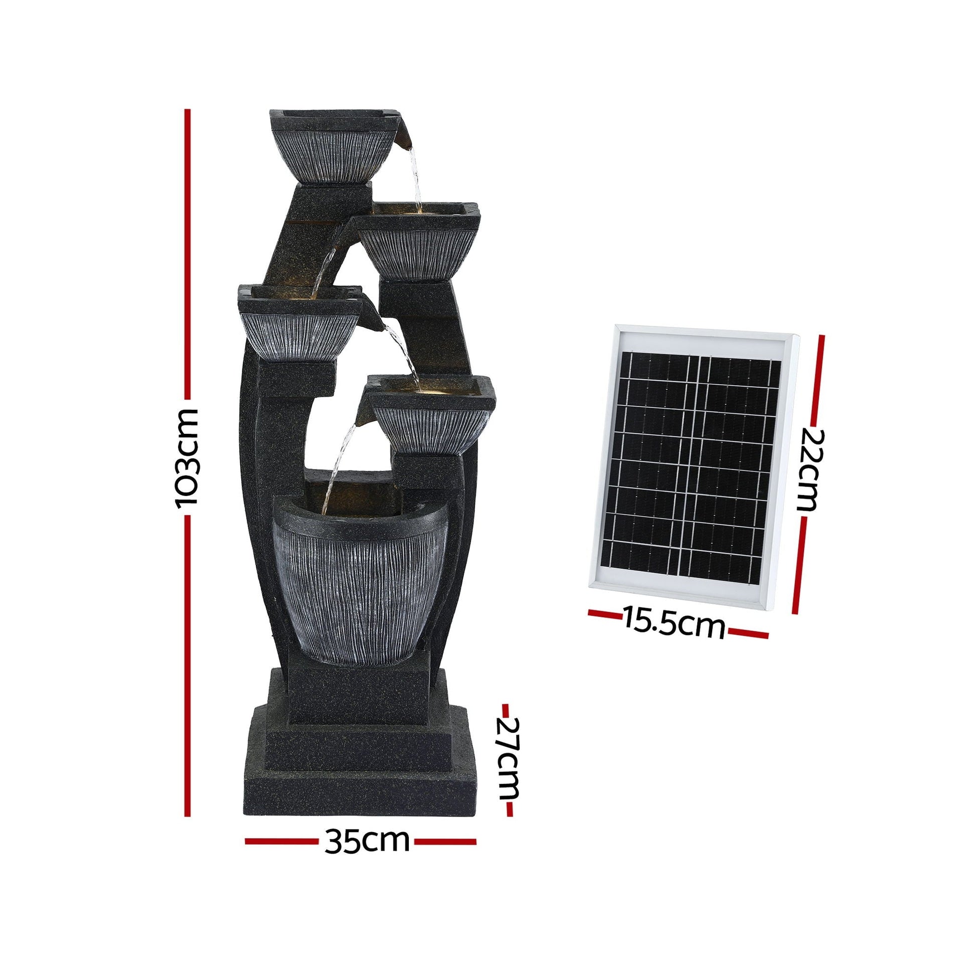 Solar Fountain Water Feature Outdoor Fountain Indoor 5 - Tier Bowl Cascading Grey - Home & Garden > Fountains > Fountains & Ponds - Rivercity House & Home Co. (ABN 18 642 972 209) - Affordable Modern Furniture Australia