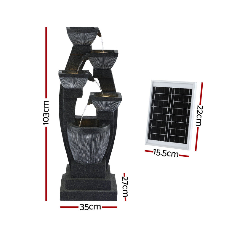 Solar Fountain Water Feature Outdoor Fountain Indoor 5 - Tier Bowl Cascading Grey - Home & Garden > Fountains > Fountains & Ponds - Rivercity House & Home Co. (ABN 18 642 972 209) - Affordable Modern Furniture Australia