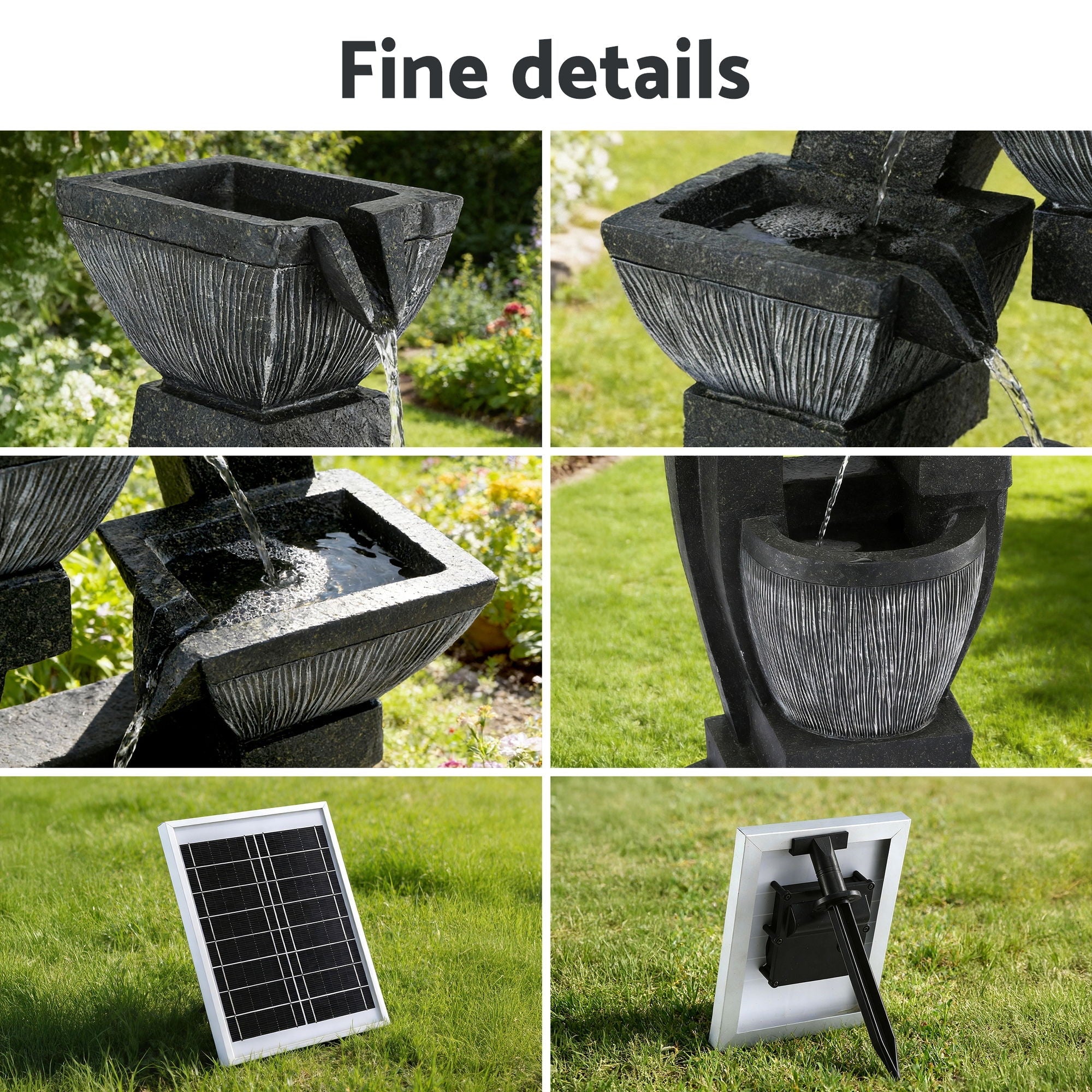Solar Fountain Water Feature Outdoor Fountain Indoor 5 - Tier Bowl Cascading Grey - Home & Garden > Fountains > Fountains & Ponds - Rivercity House & Home Co. (ABN 18 642 972 209) - Affordable Modern Furniture Australia
