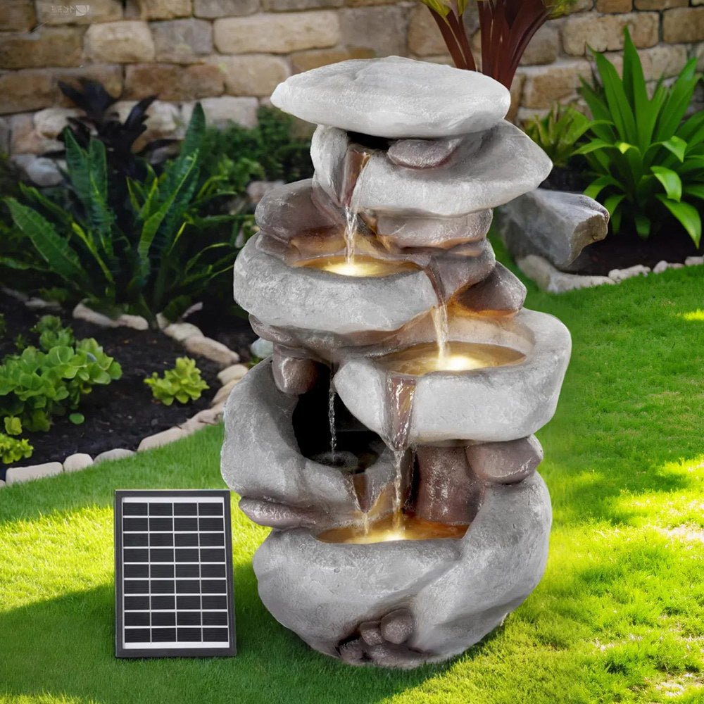 Solar Fountain Water Feature Outdoor Indoor 4 - Tier Brown - Home & Garden > Fountains > Fountains & Ponds - Rivercity House & Home Co. (ABN 18 642 972 209) - Affordable Modern Furniture Australia