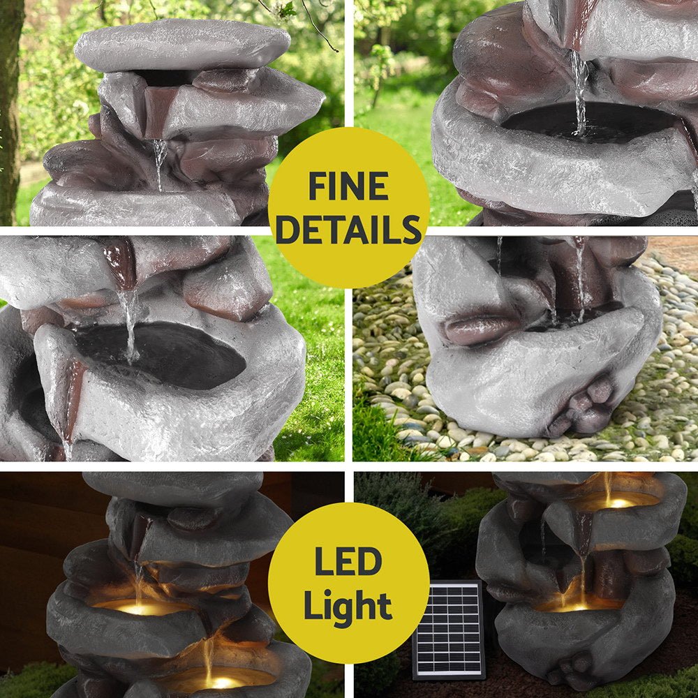 Solar Fountain Water Feature Outdoor Indoor 4 - Tier Brown - Home & Garden > Fountains > Fountains & Ponds - Rivercity House & Home Co. (ABN 18 642 972 209) - Affordable Modern Furniture Australia