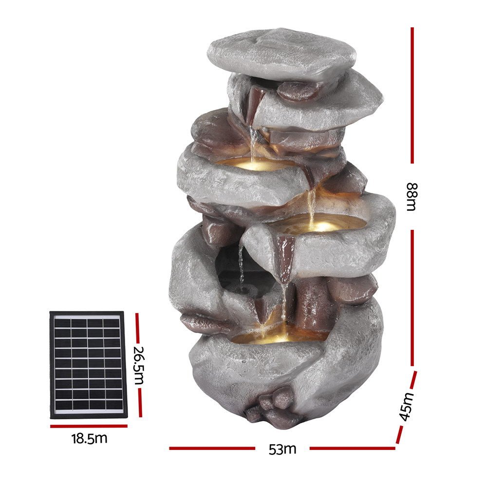 Solar Fountain Water Feature Outdoor Indoor 4 - Tier Brown - Home & Garden > Fountains > Fountains & Ponds - Rivercity House & Home Co. (ABN 18 642 972 209) - Affordable Modern Furniture Australia