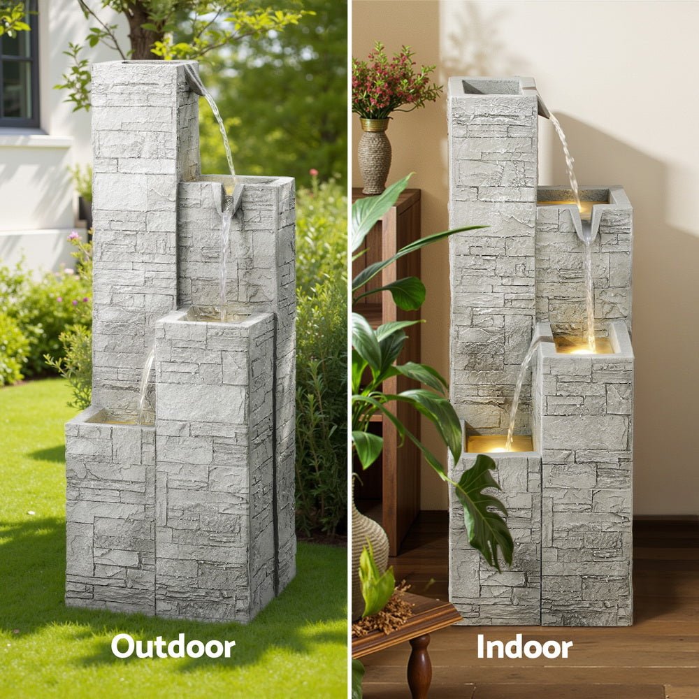 Solar Fountain Water Feature Outdoor Indoor 4 - Tier Square Cascading Beige - Home & Garden > Fountains > Fountain & Ponds Accessories - Rivercity House & Home Co. (ABN 18 642 972 209) - Affordable Modern Furniture Australia