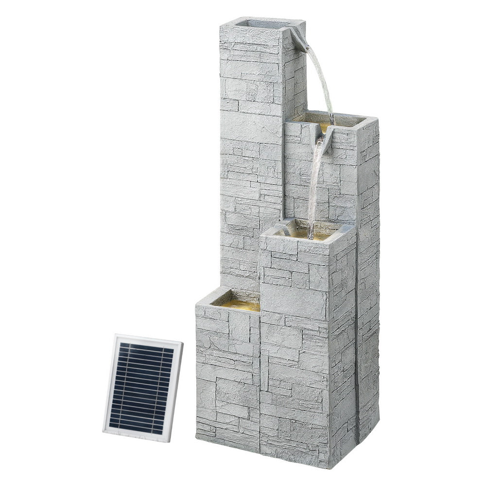 Solar Fountain Water Feature Outdoor Indoor 4 - Tier Square Cascading Beige - Home & Garden > Fountains > Fountain & Ponds Accessories - Rivercity House & Home Co. (ABN 18 642 972 209) - Affordable Modern Furniture Australia