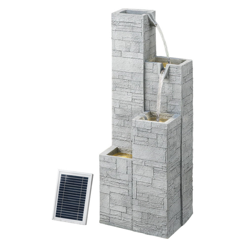 Solar Fountain Water Feature Outdoor Indoor 4 - Tier Square Cascading Beige - Home & Garden > Fountains > Fountain & Ponds Accessories - Rivercity House & Home Co. (ABN 18 642 972 209) - Affordable Modern Furniture Australia