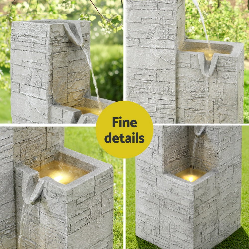 Solar Fountain Water Feature Outdoor Indoor 4 - Tier Square Cascading Beige - Home & Garden > Fountains > Fountain & Ponds Accessories - Rivercity House & Home Co. (ABN 18 642 972 209) - Affordable Modern Furniture Australia
