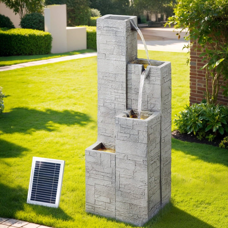 Solar Fountain Water Feature Outdoor Indoor 4 - Tier Square Cascading Beige - Home & Garden > Fountains > Fountain & Ponds Accessories - Rivercity House & Home Co. (ABN 18 642 972 209) - Affordable Modern Furniture Australia