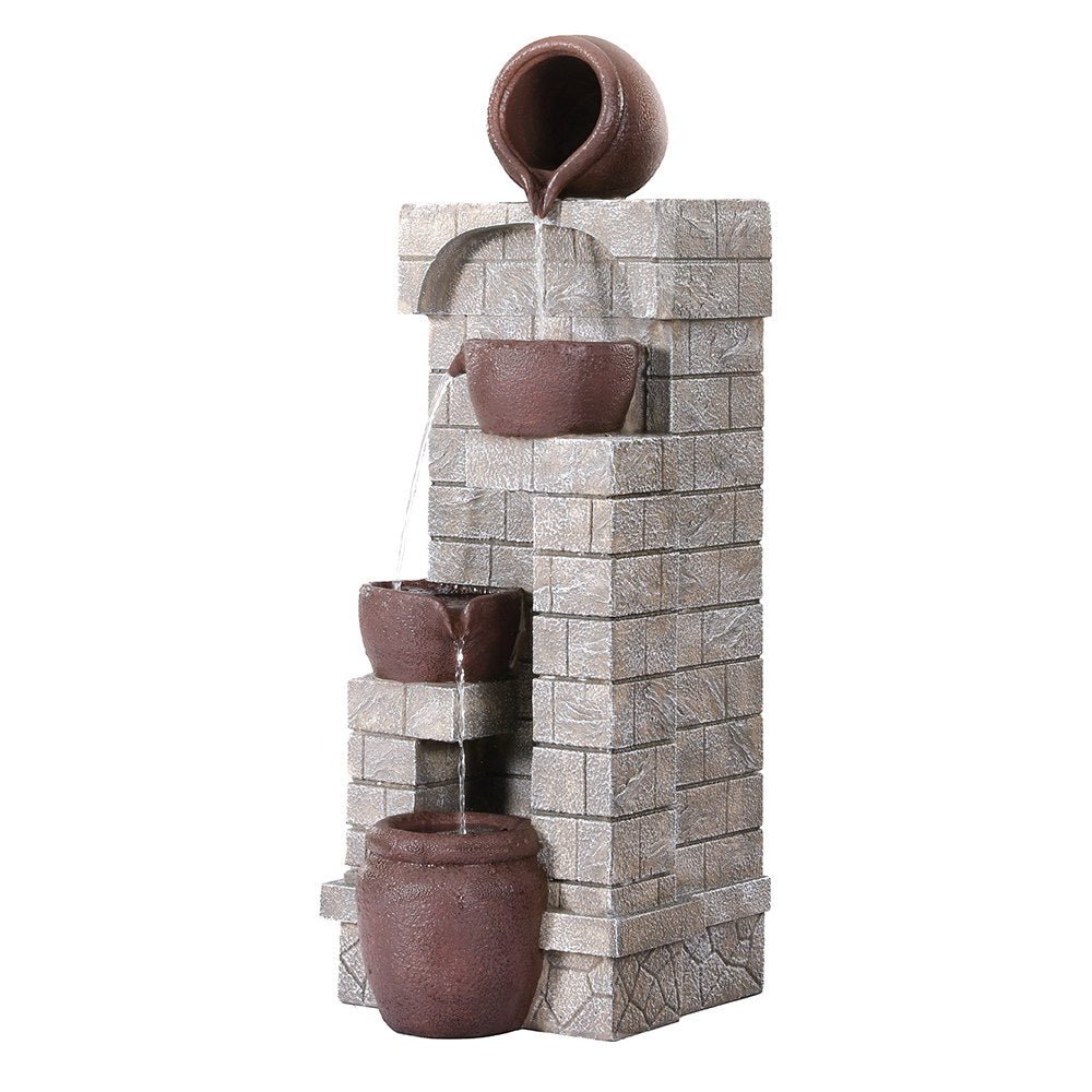 Solar Fountain Water Feature Pot Outdoor Indoor 4 - Tier Cascading Brown - Home & Garden > Fountains > Fountains & Ponds - Rivercity House & Home Co. (ABN 18 642 972 209) - Affordable Modern Furniture Australia