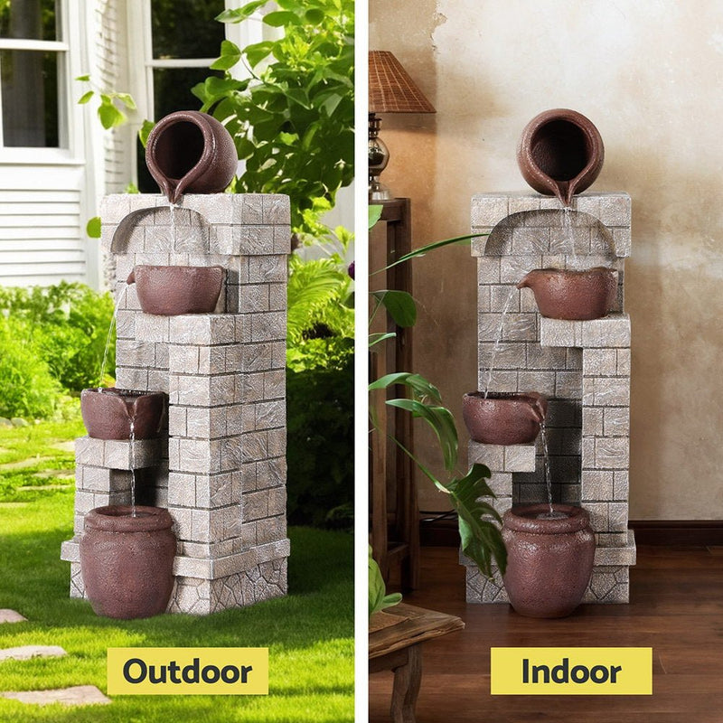 Solar Fountain Water Feature Pot Outdoor Indoor 4 - Tier Cascading Brown - Home & Garden > Fountains > Fountains & Ponds - Rivercity House & Home Co. (ABN 18 642 972 209) - Affordable Modern Furniture Australia