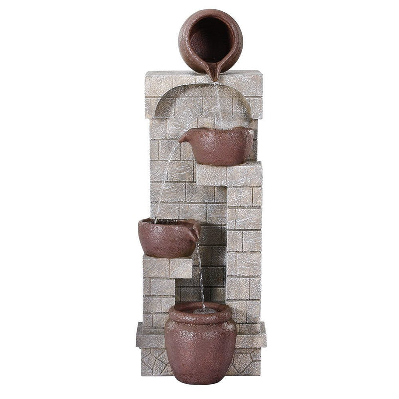 Solar Fountain Water Feature Pot Outdoor Indoor 4 - Tier Cascading Brown - Home & Garden > Fountains > Fountains & Ponds - Rivercity House & Home Co. (ABN 18 642 972 209) - Affordable Modern Furniture Australia