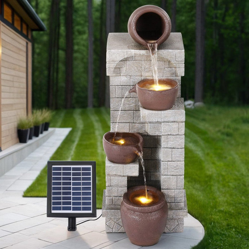 Solar Fountain Water Feature Pot Outdoor Indoor 4 - Tier Cascading Brown - Home & Garden > Fountains > Fountains & Ponds - Rivercity House & Home Co. (ABN 18 642 972 209) - Affordable Modern Furniture Australia