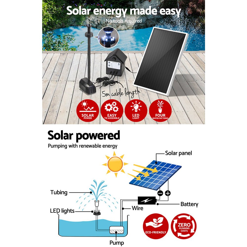 Solar Pond Pump Submersible Water Fountain with Battery Kit LED Lights 4FT - Home & Garden > Fountains > Fountain & Ponds Accessories - Rivercity House & Home Co. (ABN 18 642 972 209) - Affordable Modern Furniture Australia