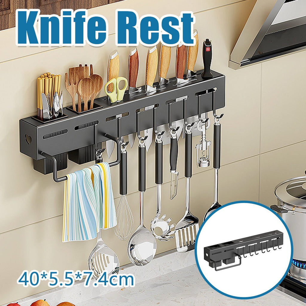 Horizontal Utensil Storage Rack Stainless Steel Kitchen Utensil Storage Rack Organiser Knife Pan Holder ...