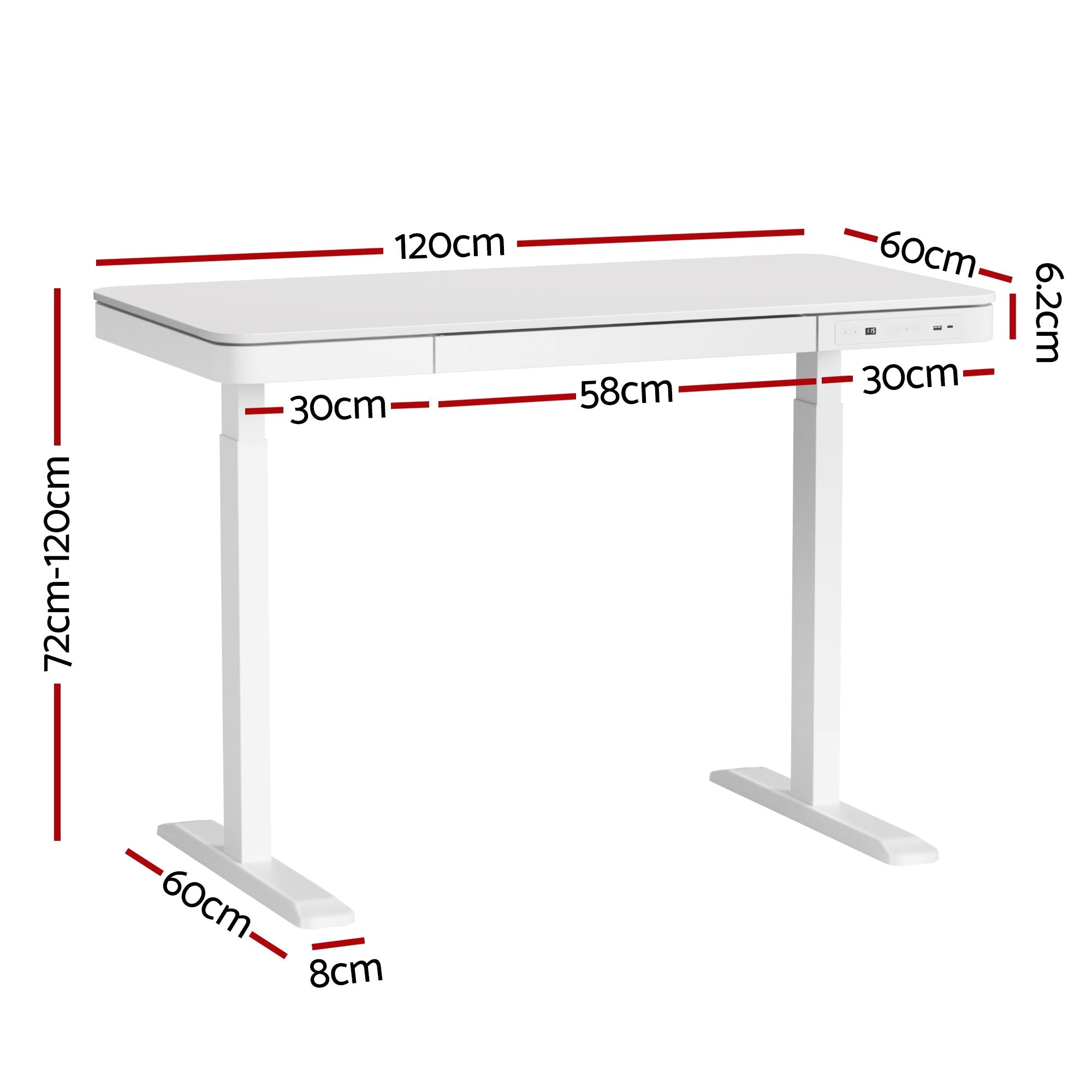 Standing Desk Motorised Electric Desks Drawer 120CM White - Furniture > Office > Desks - Rivercity House & Home Co. (ABN 18 642 972 209) - Affordable Modern Furniture Australia