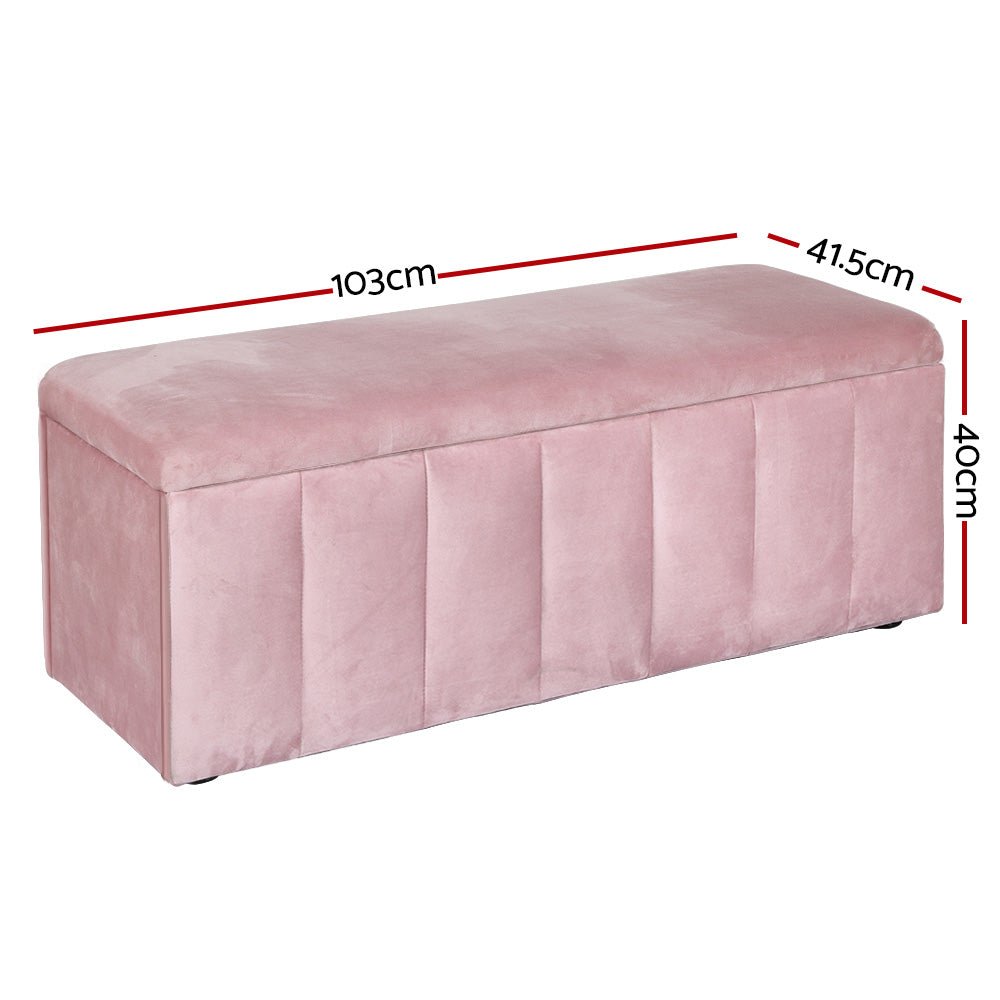 Storage Ottoman Blanket Box 103cm Velvet Pink - Furniture > Living Room > Ottomans & Footstools - Rivercity House & Home Co. (ABN 18 642 972 209) - Affordable Modern Furniture Australia