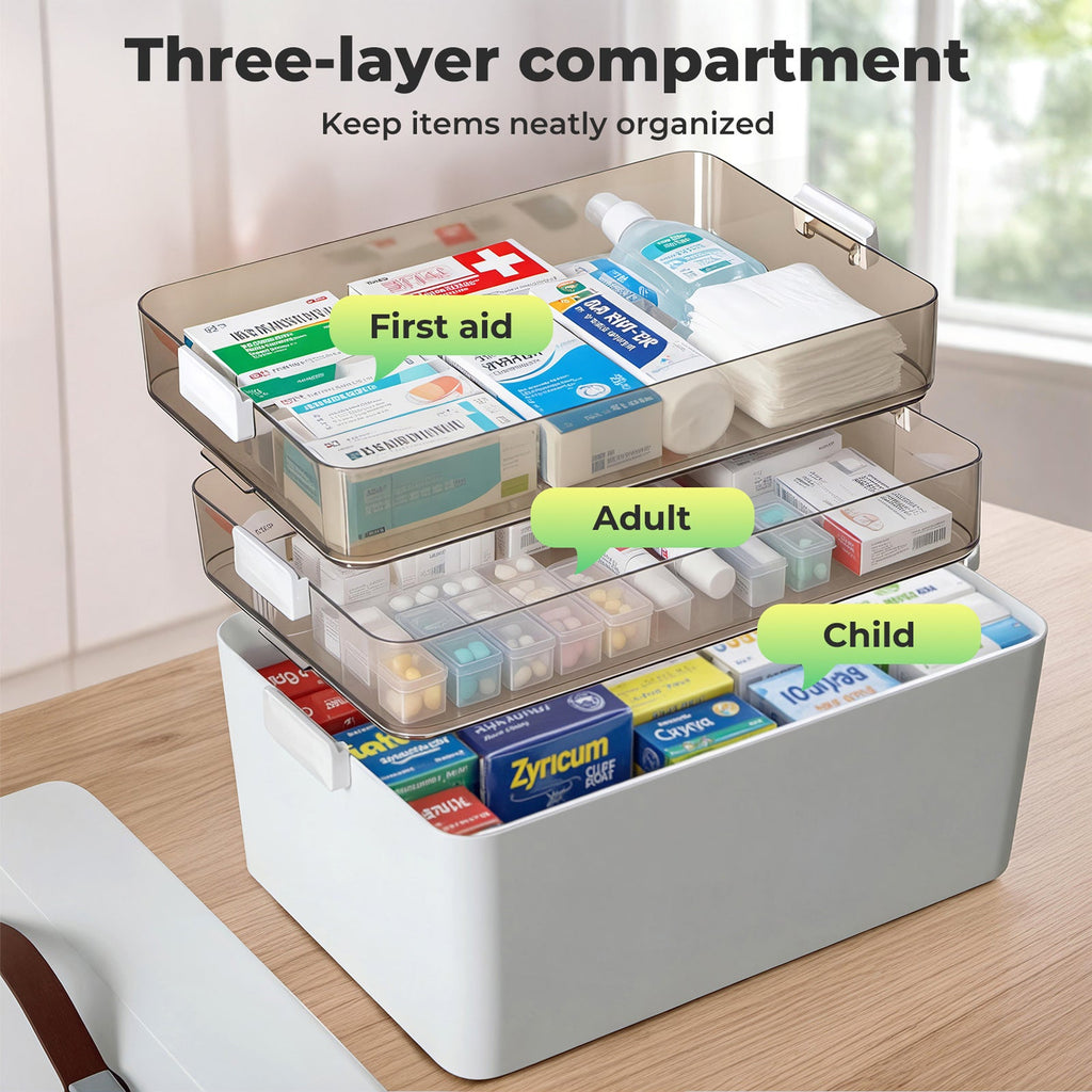 Three Layer Medical Storage Box with Adjustable Compartments - White ...
