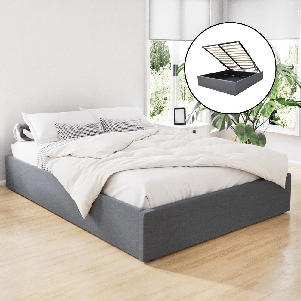 Toki Gas Lift Queen Bed Frame Base with Storage Grey - Rivercity House & Home Co. (ABN 18 642 972 209) - Affordable Modern Furniture Australia