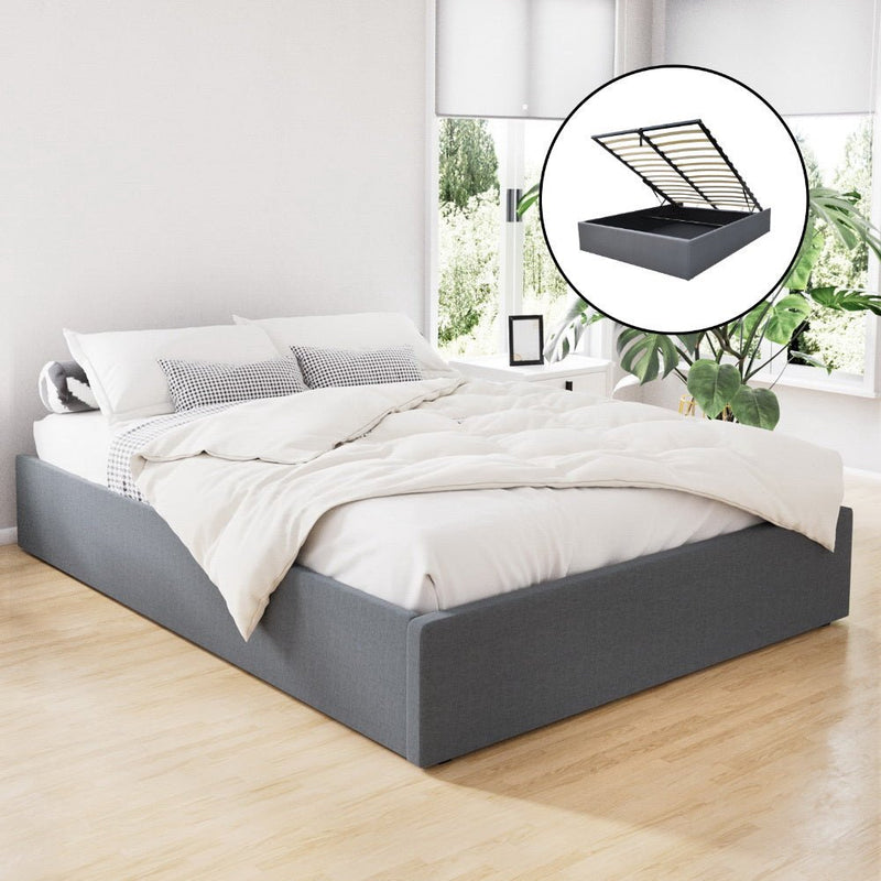 Toki Gas Lift Queen Bed Frame Base with Storage Grey - Rivercity House & Home Co. (ABN 18 642 972 209) - Affordable Modern Furniture Australia