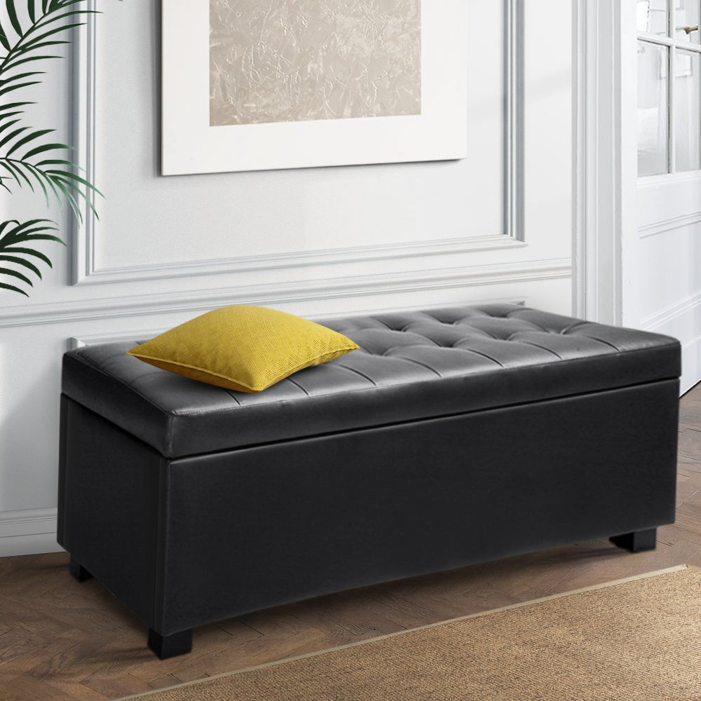 Tommie PU Leather Storage Ottoman Black - Furniture > Bedroom - Rivercity House & Home Co. (ABN 18 642 972 209) - Affordable Modern Furniture Australia