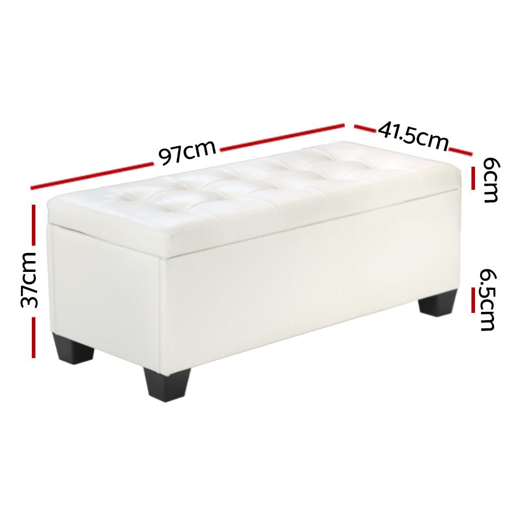 Tommie PU Leather Storage Ottoman White - Mid - Season Super Sale - Rivercity House & Home Co. (ABN 18 642 972 209) - Affordable Modern Furniture Australia