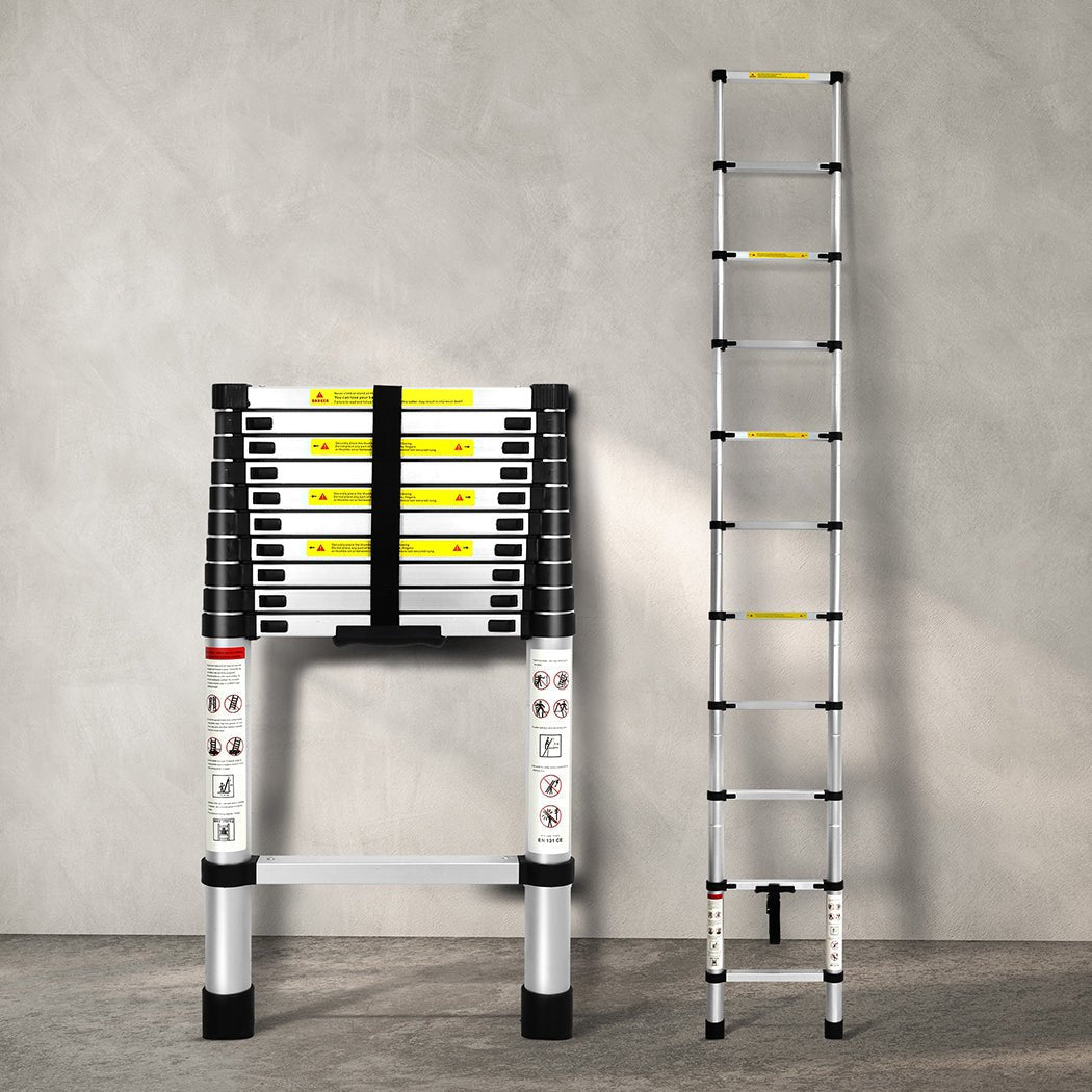 Traderight 3.2M Telescopic Multipurpose Ladder with Anti - Slip Steps - Silver - Rivercity House & Home Co. (ABN 18 642 972 209) - Affordable Modern Furniture Australia