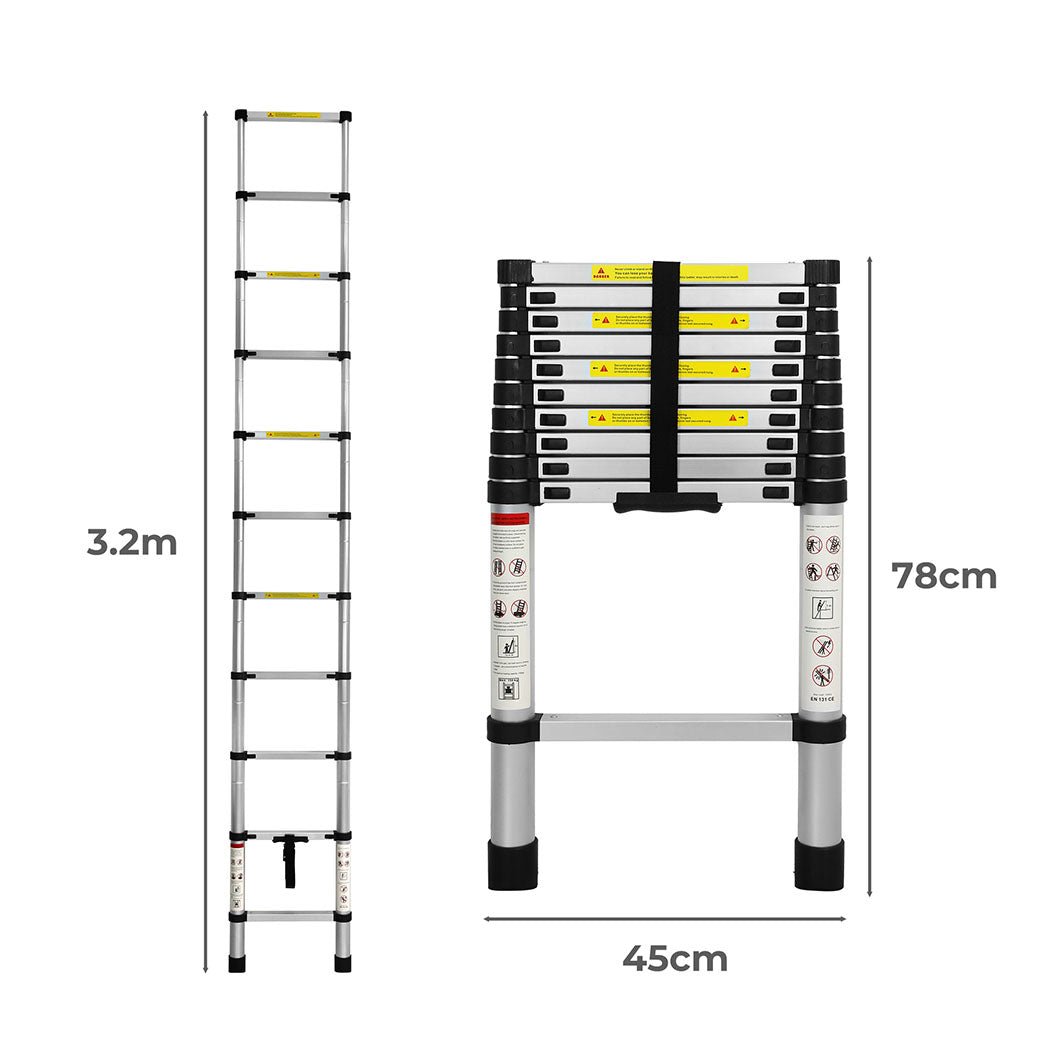 Traderight 3.2M Telescopic Multipurpose Ladder with Anti - Slip Steps - Silver - Rivercity House & Home Co. (ABN 18 642 972 209) - Affordable Modern Furniture Australia
