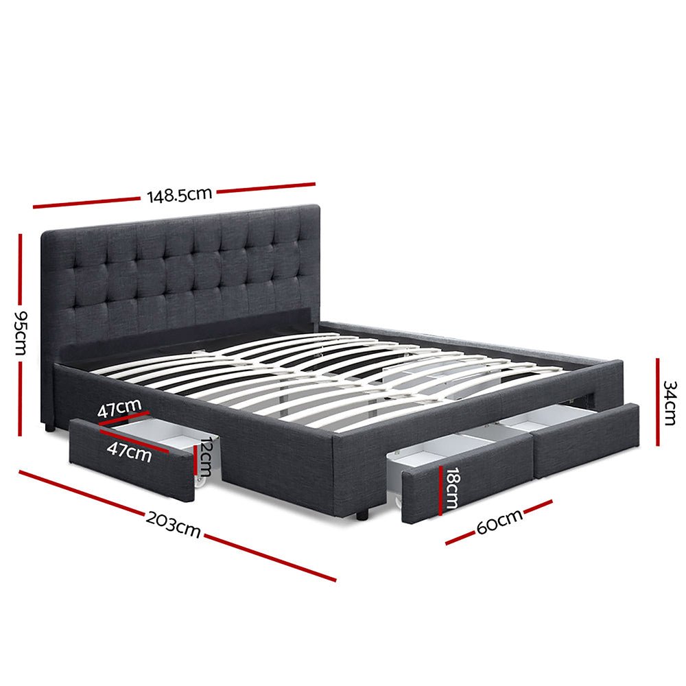 Trinity Double Bed Frame With Storage Drawers Charcoal - Rivercity House & Home Co. (ABN 18 642 972 209) - Affordable Modern Furniture Australia