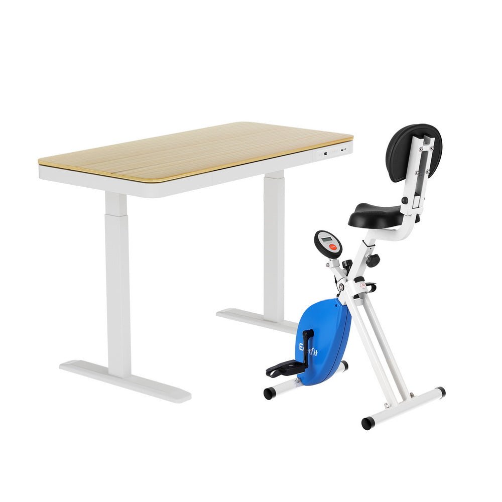 Under Desk Folding X - Bike with 120cm Automatic Standing Desk Magnetic Resistance Oak - Furniture > Office > Desks - Rivercity House & Home Co. (ABN 18 642 972 209) - Affordable Modern Furniture Australia