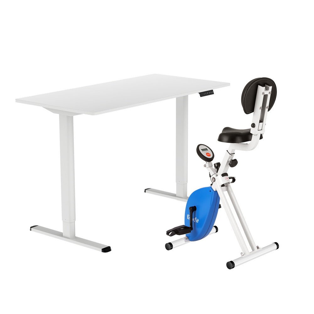 Under Desk Folding X - Bike with 120cm Automatic Standing Desk Magnetic Resistance White - Furniture > Office > Desks - Rivercity House & Home Co. (ABN 18 642 972 209) - Affordable Modern Furniture Australia