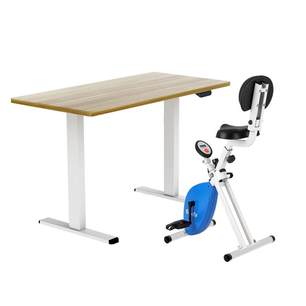 Under Desk Folding X - Bike with 140cm Automatic Standing Desk Magnetic Resistance Oak - Furniture > Office > Desks - Rivercity House & Home Co. (ABN 18 642 972 209) - Affordable Modern Furniture Australia