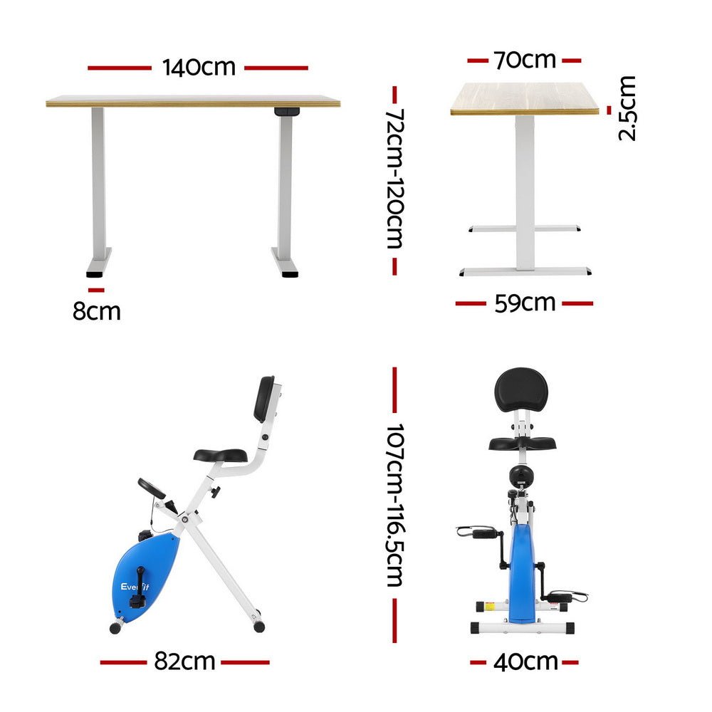 Under Desk Folding X - Bike with 140cm Automatic Standing Desk Magnetic Resistance Oak - Furniture > Office > Desks - Rivercity House & Home Co. (ABN 18 642 972 209) - Affordable Modern Furniture Australia