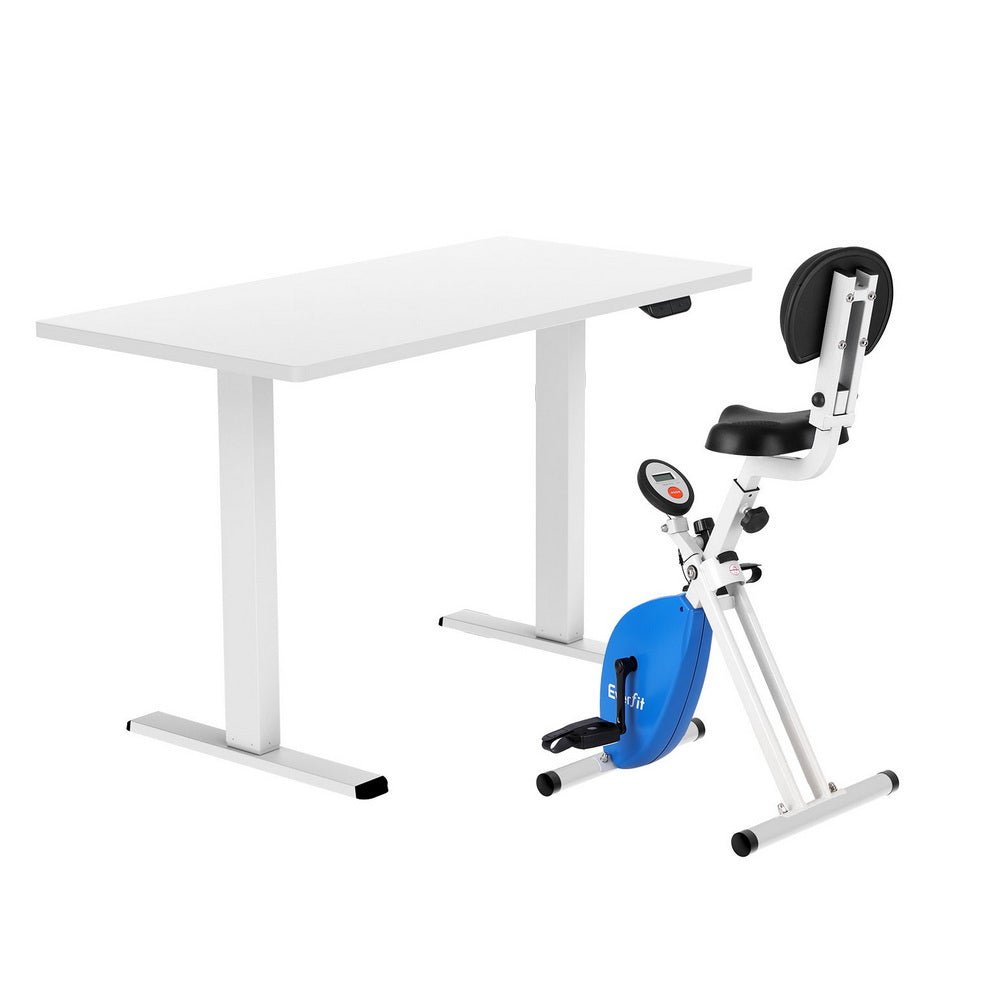 Under Desk Folding X - Bike with 140cm Automatic Standing Desk Magnetic Resistance White - Furniture > Office > Desks - Rivercity House & Home Co. (ABN 18 642 972 209) - Affordable Modern Furniture Australia