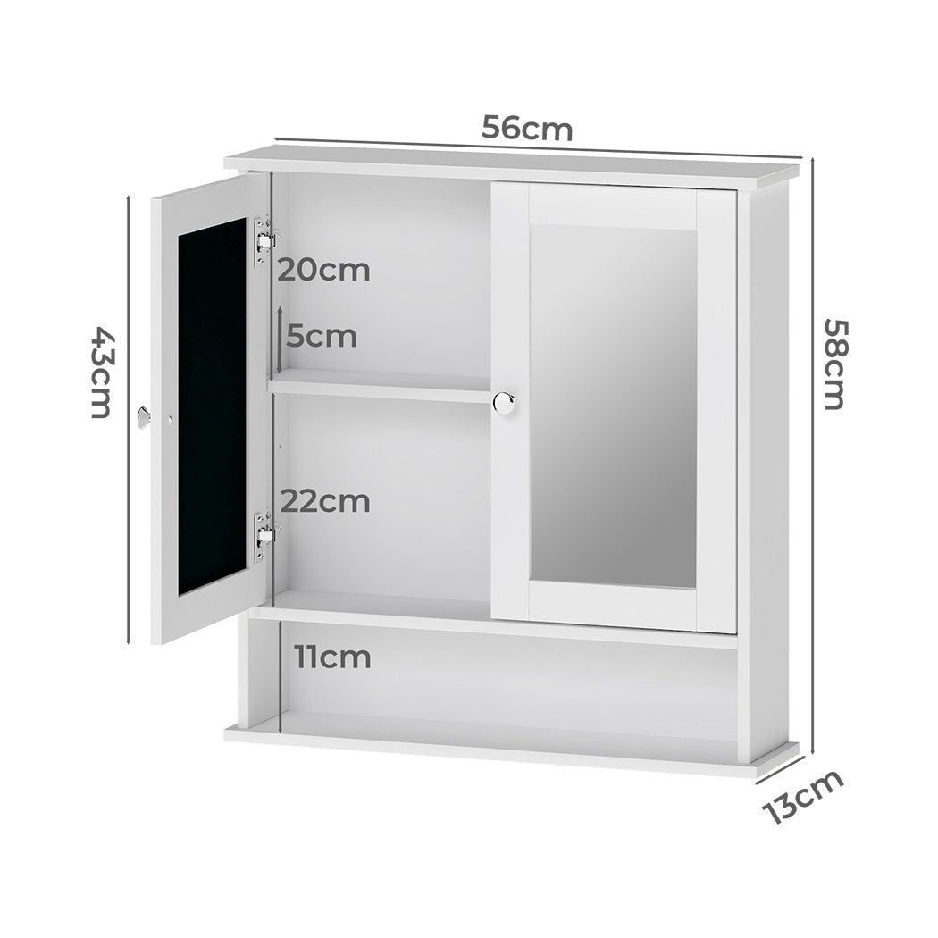 Wall Mounted Bathroom Mirror Cabinet with Adjustable Shelves - White - Rivercity House & Home Co. (ABN 18 642 972 209) - Affordable Modern Furniture Australia