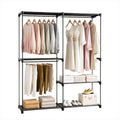 Wardrobe Clothes Rack 181cm with 3 Hanging Rods & 4 Shelves - Black