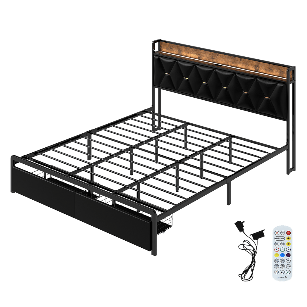 Waverton King Storage Bed with LED Headboard – Black - Rivercity House & Home Co. (ABN 18 642 972 209) - Affordable Modern Furniture Australia