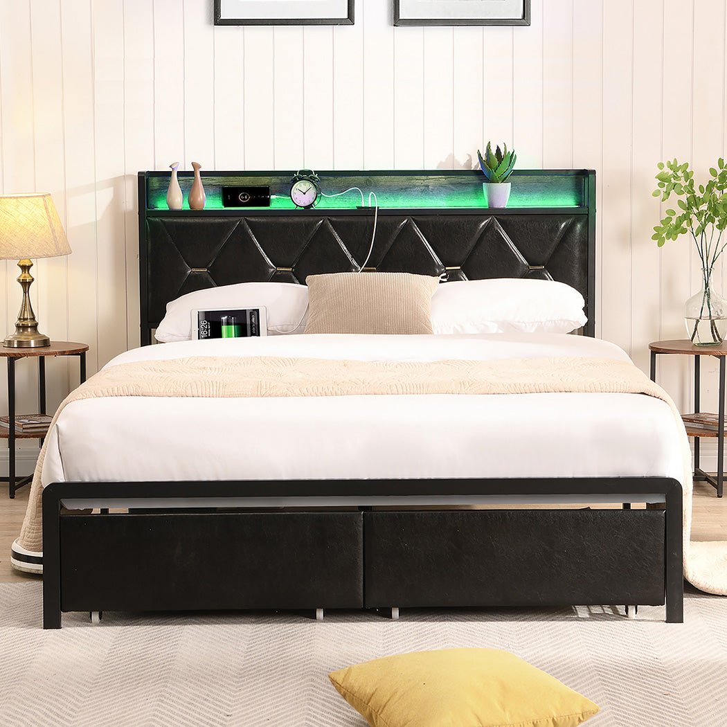 Waverton King Storage Bed with LED Headboard – Black - Rivercity House & Home Co. (ABN 18 642 972 209) - Affordable Modern Furniture Australia