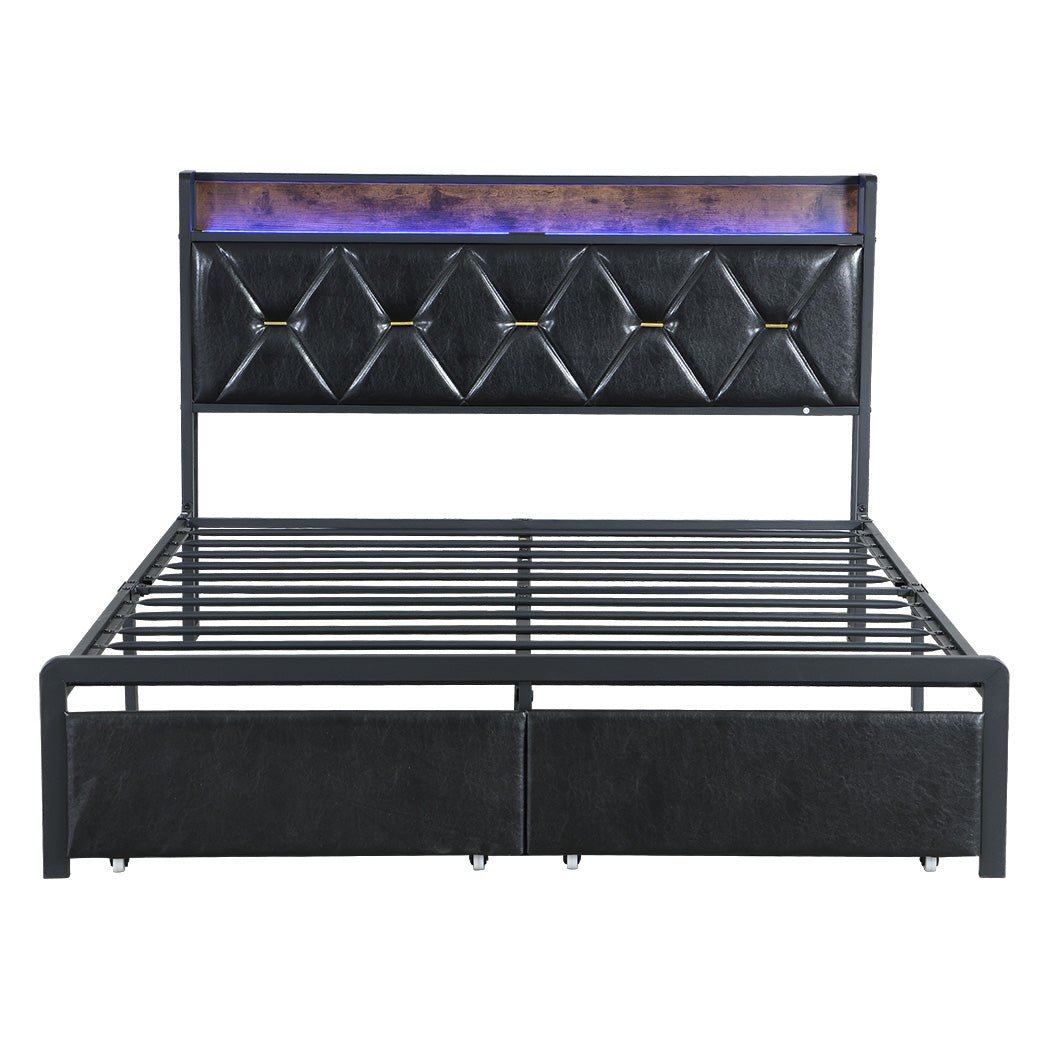 Waverton Queen Storage Bed with LED Headboard – Black - Rivercity House & Home Co. (ABN 18 642 972 209) - Affordable Modern Furniture Australia