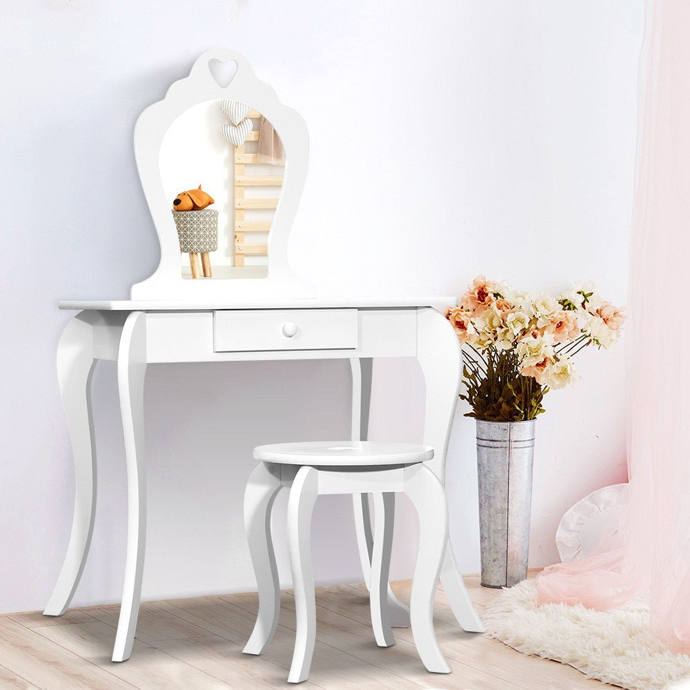 White Kids Vanity Dressing Table Stool Set Mirror Princess Children Makeup - Baby & Kids > Kid's Furniture - Rivercity House & Home Co. (ABN 18 642 972 209) - Affordable Modern Furniture Australia