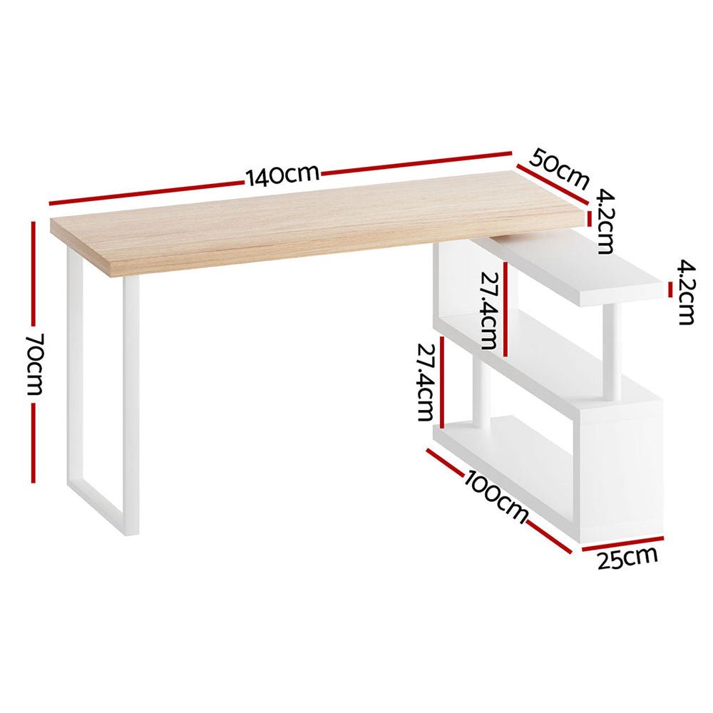White Oak Rotary Corner Desk with Bookshelf - Furniture - Rivercity House & Home Co. (ABN 18 642 972 209) - Affordable Modern Furniture Australia