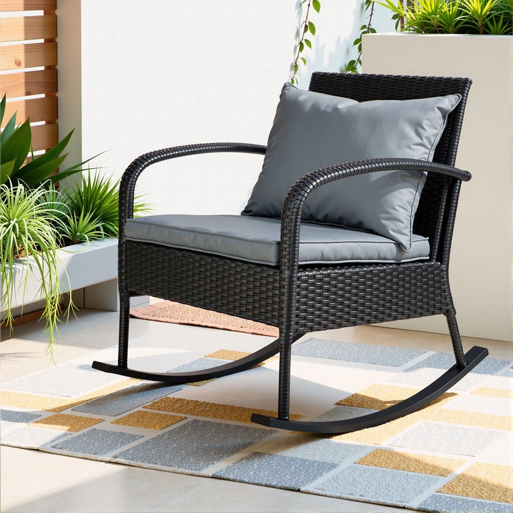 Wicker Rocking Chair (Black) - Furniture - Rivercity House & Home Co. (ABN 18 642 972 209) - Affordable Modern Furniture Australia